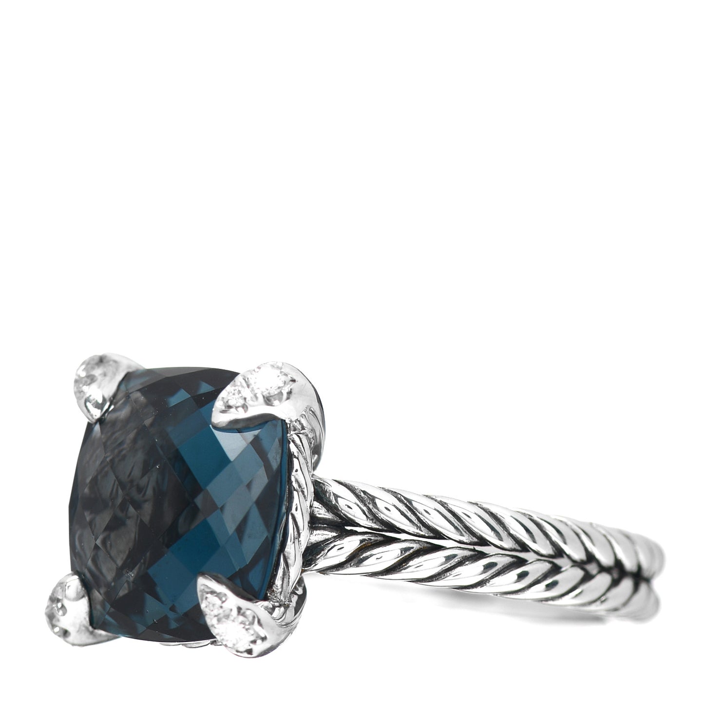 Sterling Silver Diamond Hampton Blue Topaz 11mm Chatelaine Ring 55 7.25