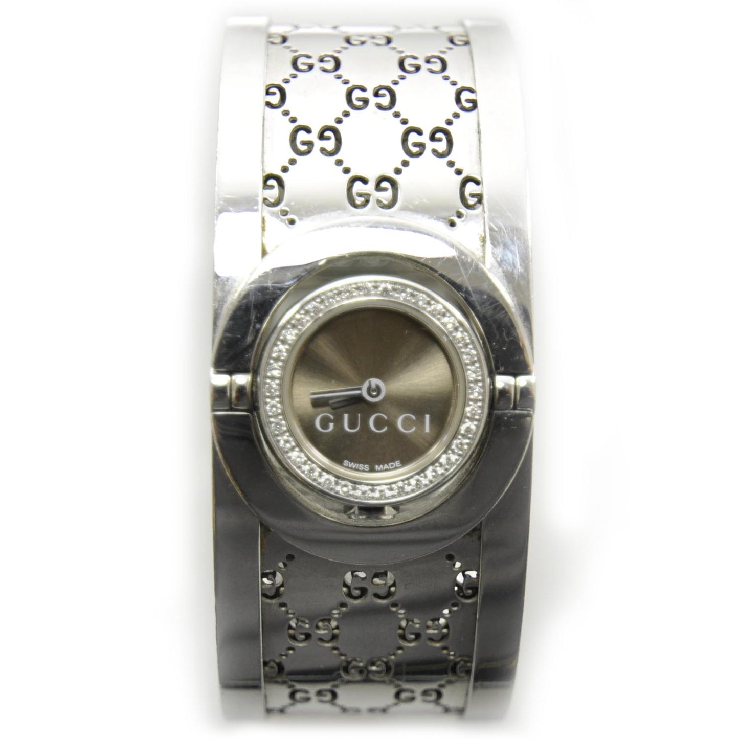 Stainless Steel Diamond Bezel 23mm Twirl Quartz Watch Brown