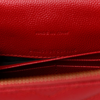 Saint Laurent Grain De Poudre Matelasse Chevron Monogram Envelope Chain Wallet New Red 8 of 12