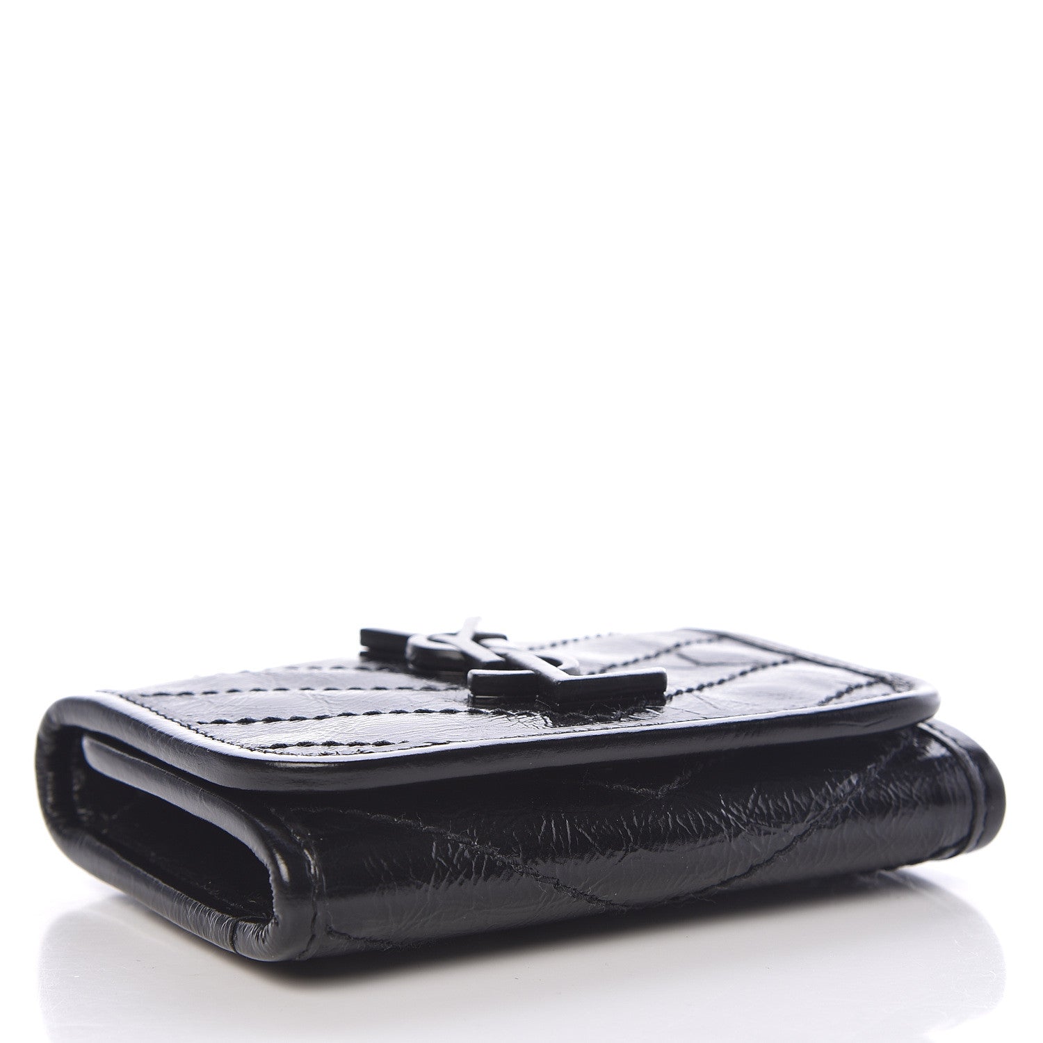 Saint Laurent Crinkled Calfskin Matelasse Monogram Niki Compact Wallet Black 4 of 7