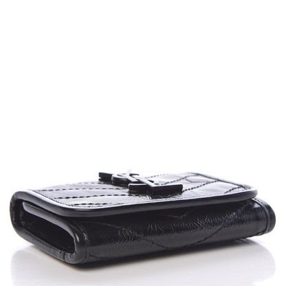 Saint Laurent Crinkled Calfskin Matelasse Monogram Niki Compact Wallet Black 4 of 7