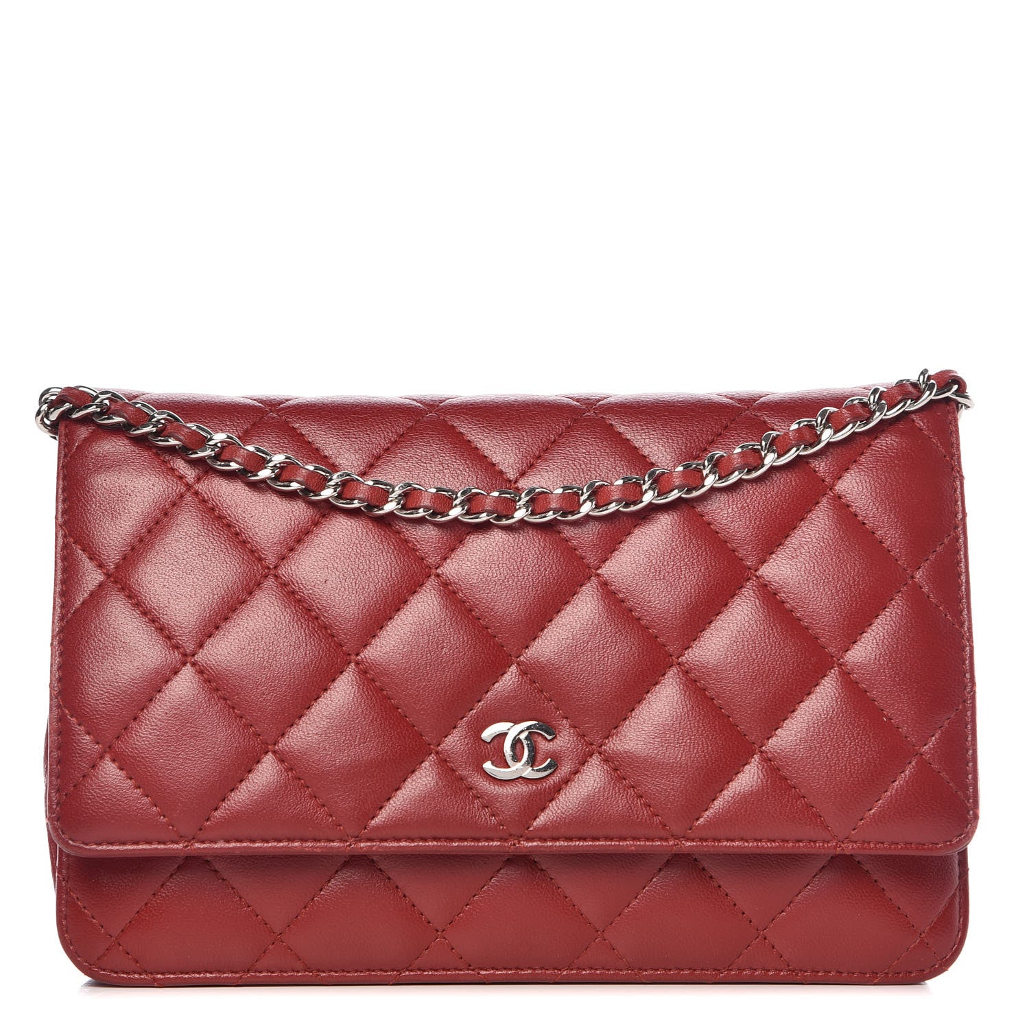 Chanel Lambskin Quilted Wallet On Chain WOC Red 1 of 12