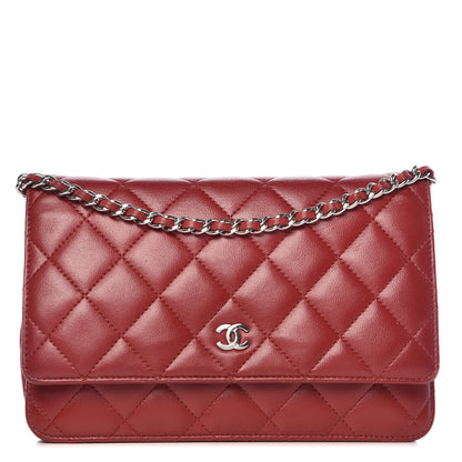 Chanel Lambskin Quilted Wallet On Chain WOC Red 1 of 12