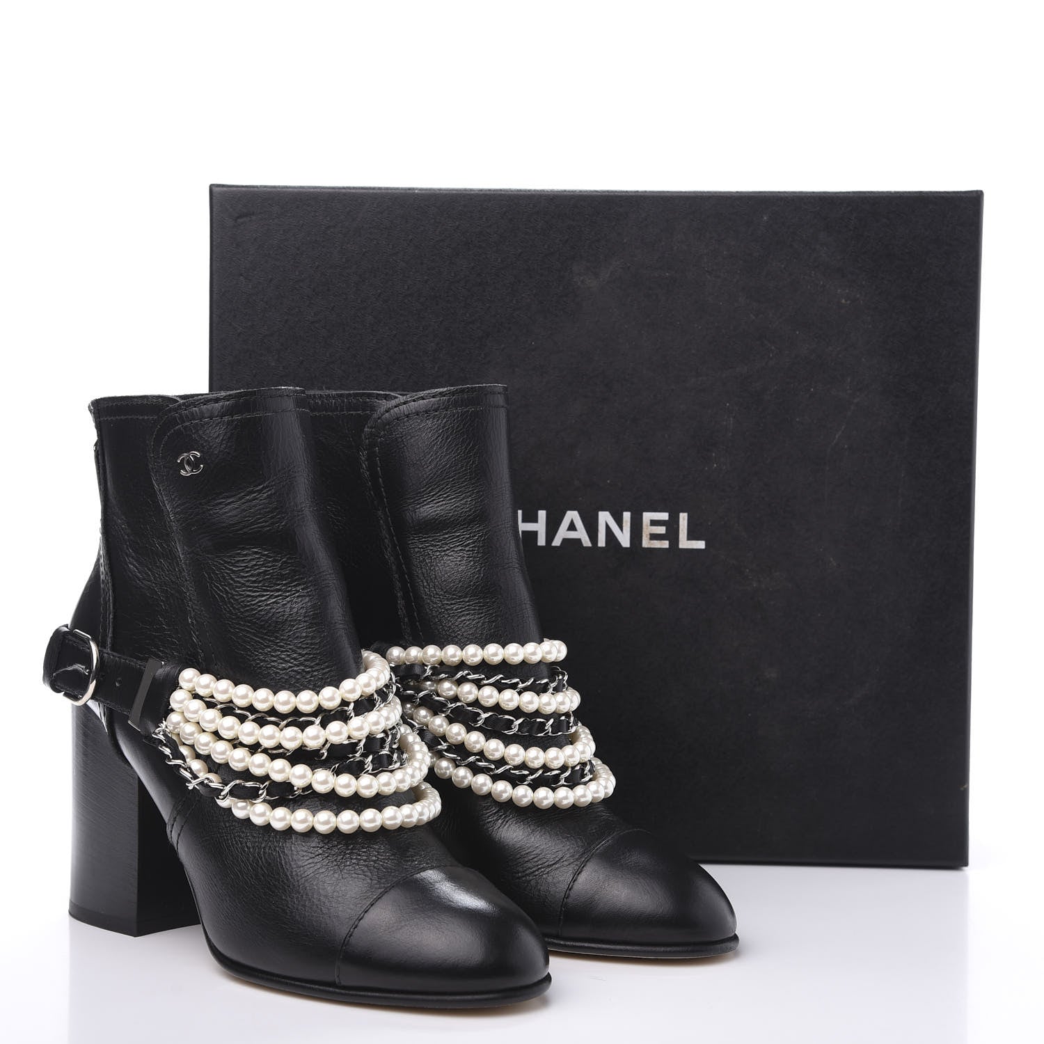 Chanel Calfskin Pearl Cap Toe Short Boots 40 Black 9 of 9