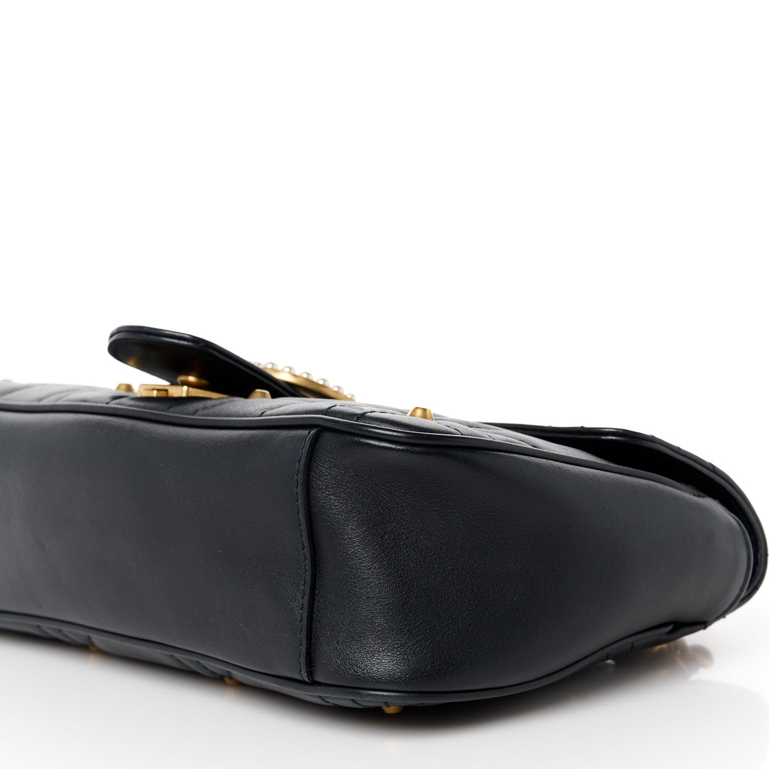 Gucci Calfskin Matelasse Studded Small Pearly GG Marmont Shoulder Bag Black 11 of 11