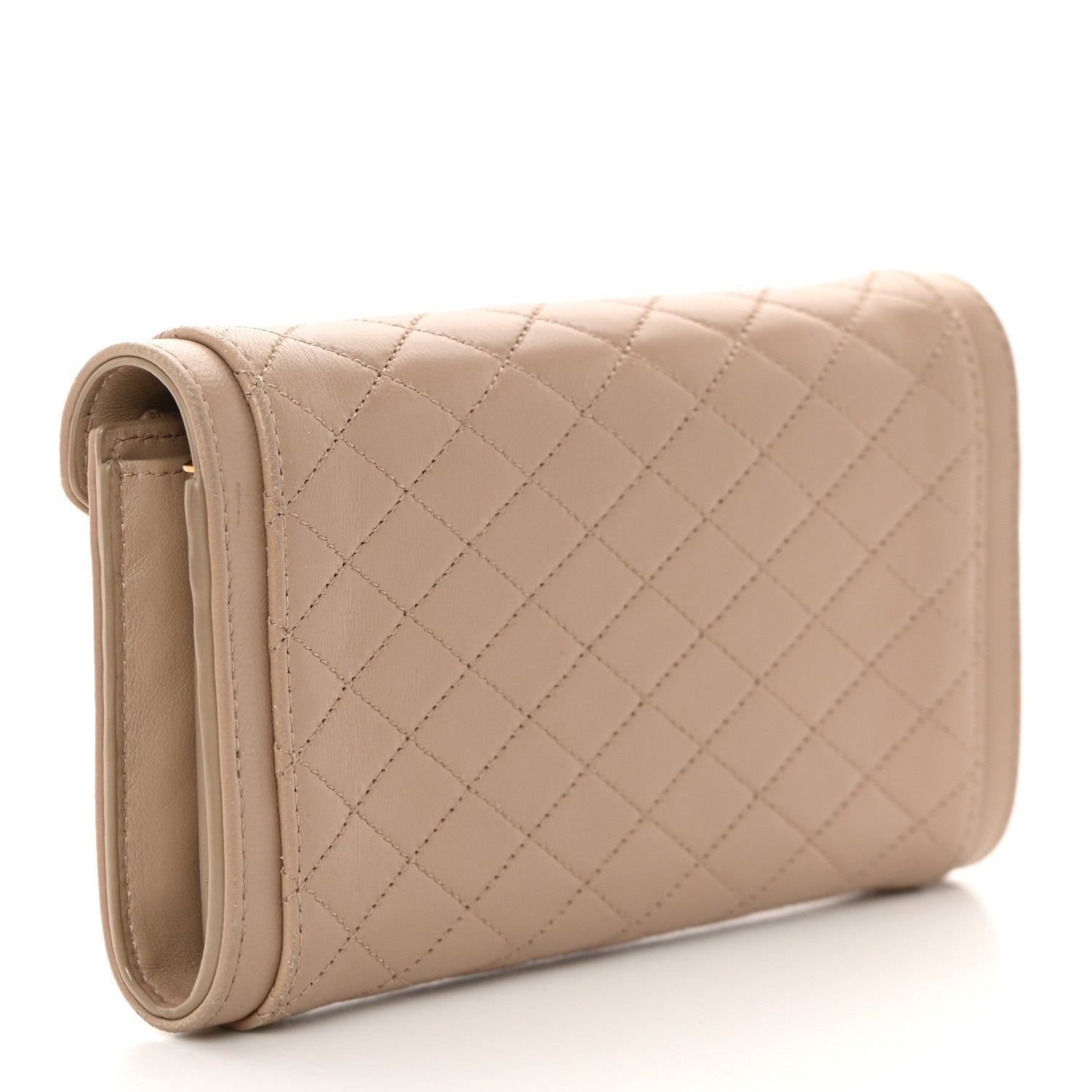 Saint Laurent Lambskin Quilted Monogram Large Gabbie Flap Wallet Dark Beige 3 of 15