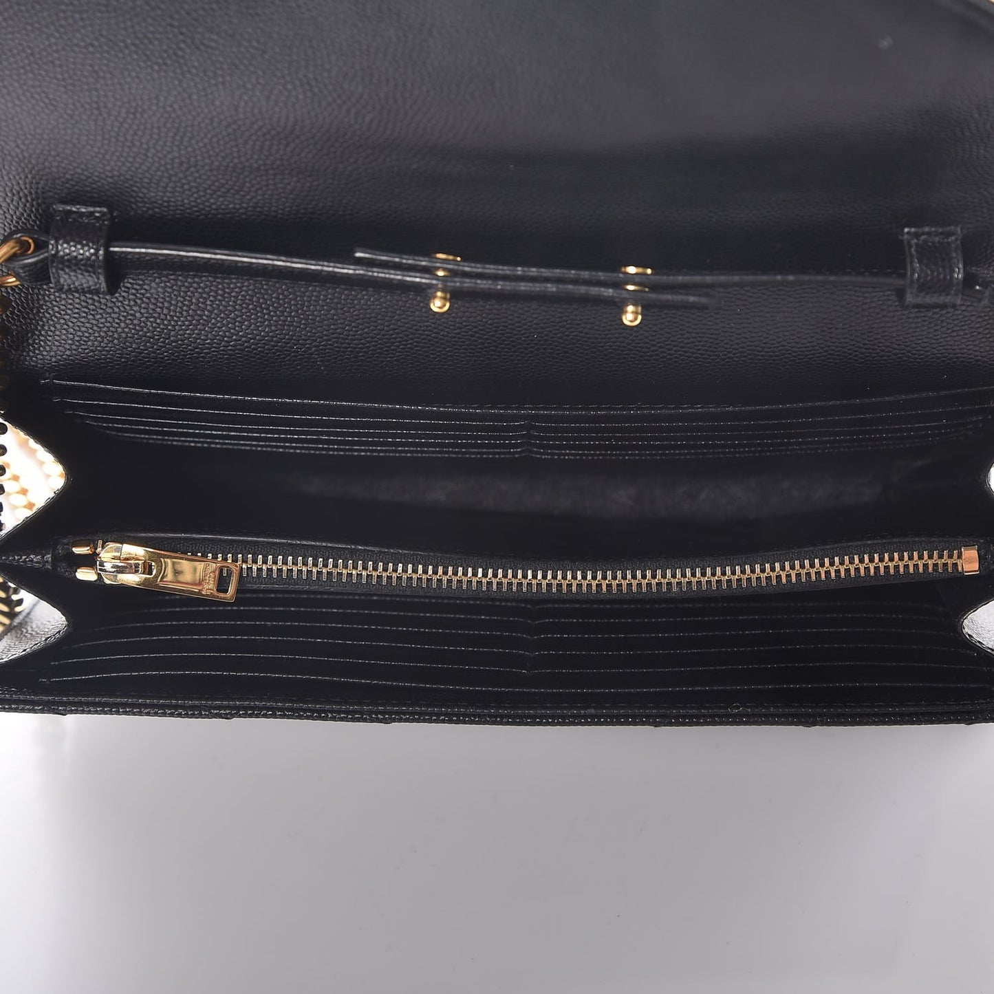 Grain De Poudre Matelasse Chevron Monogram Chain Wallet Black