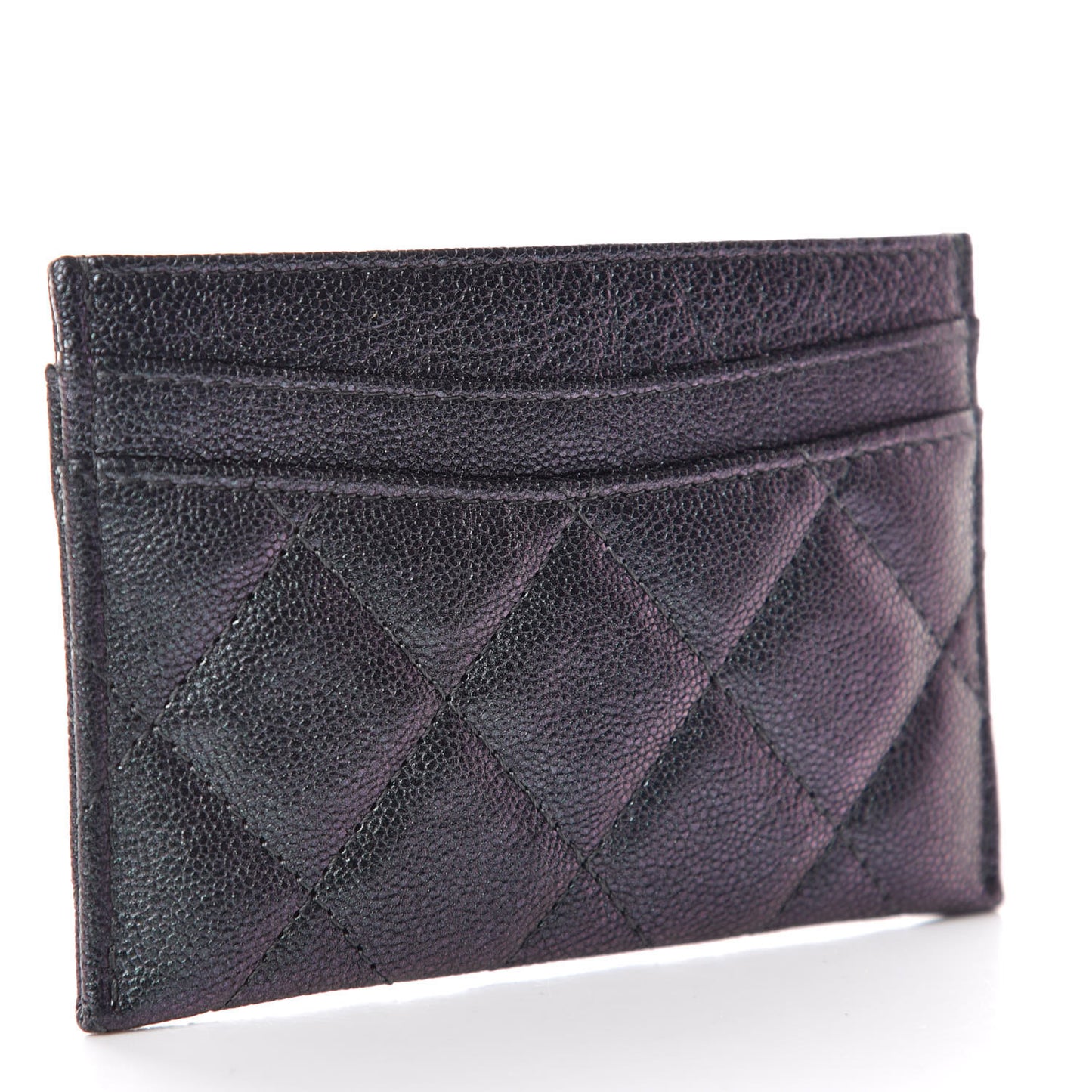Iridescent Caviar Quilted Card Holder Black