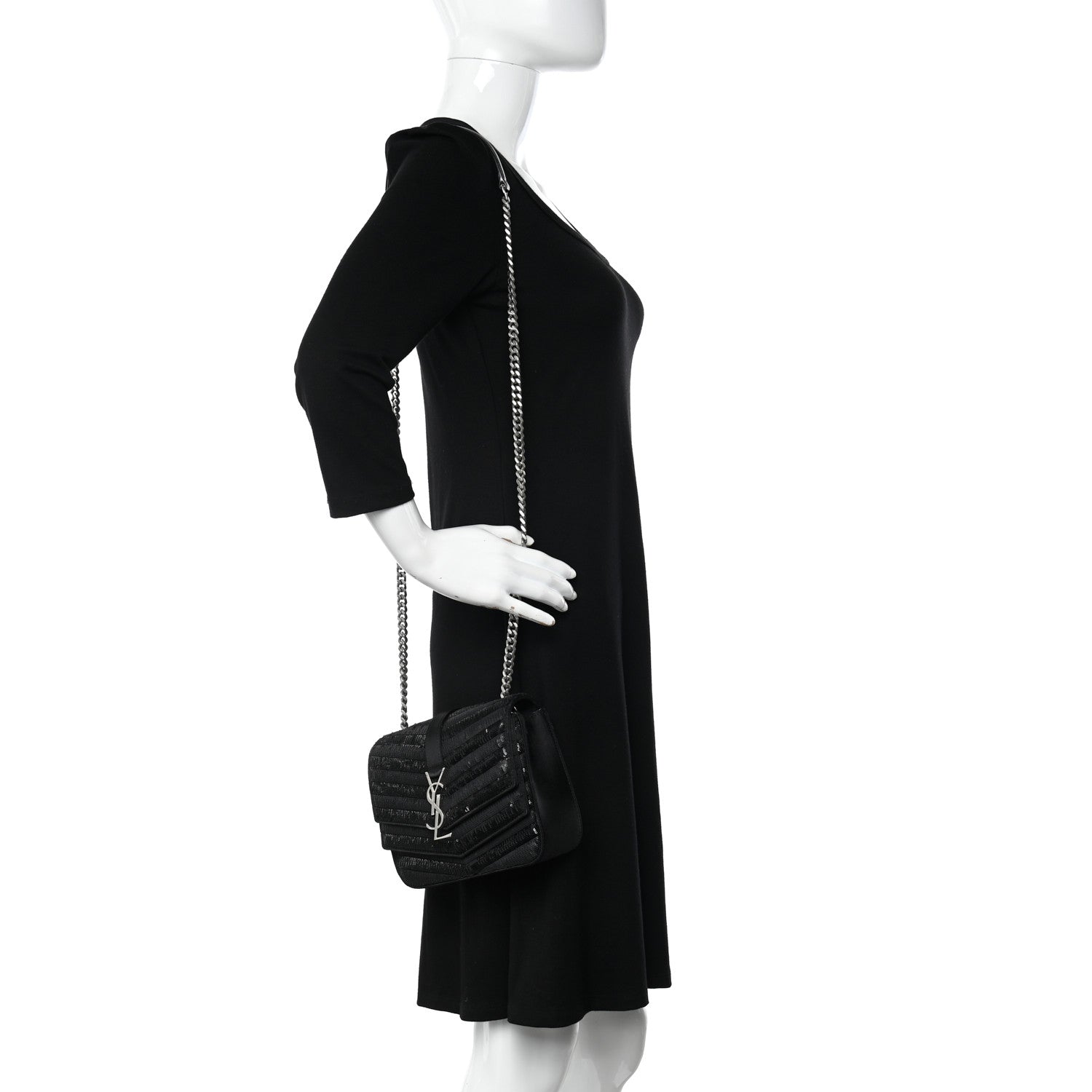 Saint Laurent Sequin Matelasse Chevron Monogram Small Sulpice Black 2 of 11
