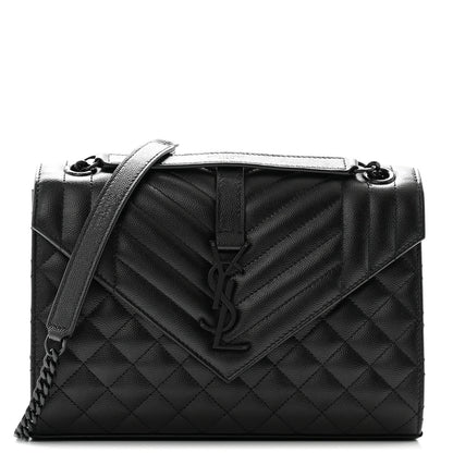 Saint Laurent Grain De Poudre Textured Mixed Matelasse Triquilt Medium Monogram Monochrome Satchel Black 1 of 10