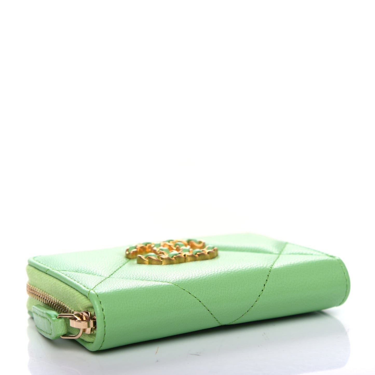 Shiny Goatskin Quilted 19 Zip Around Coin Purse Wallet Green