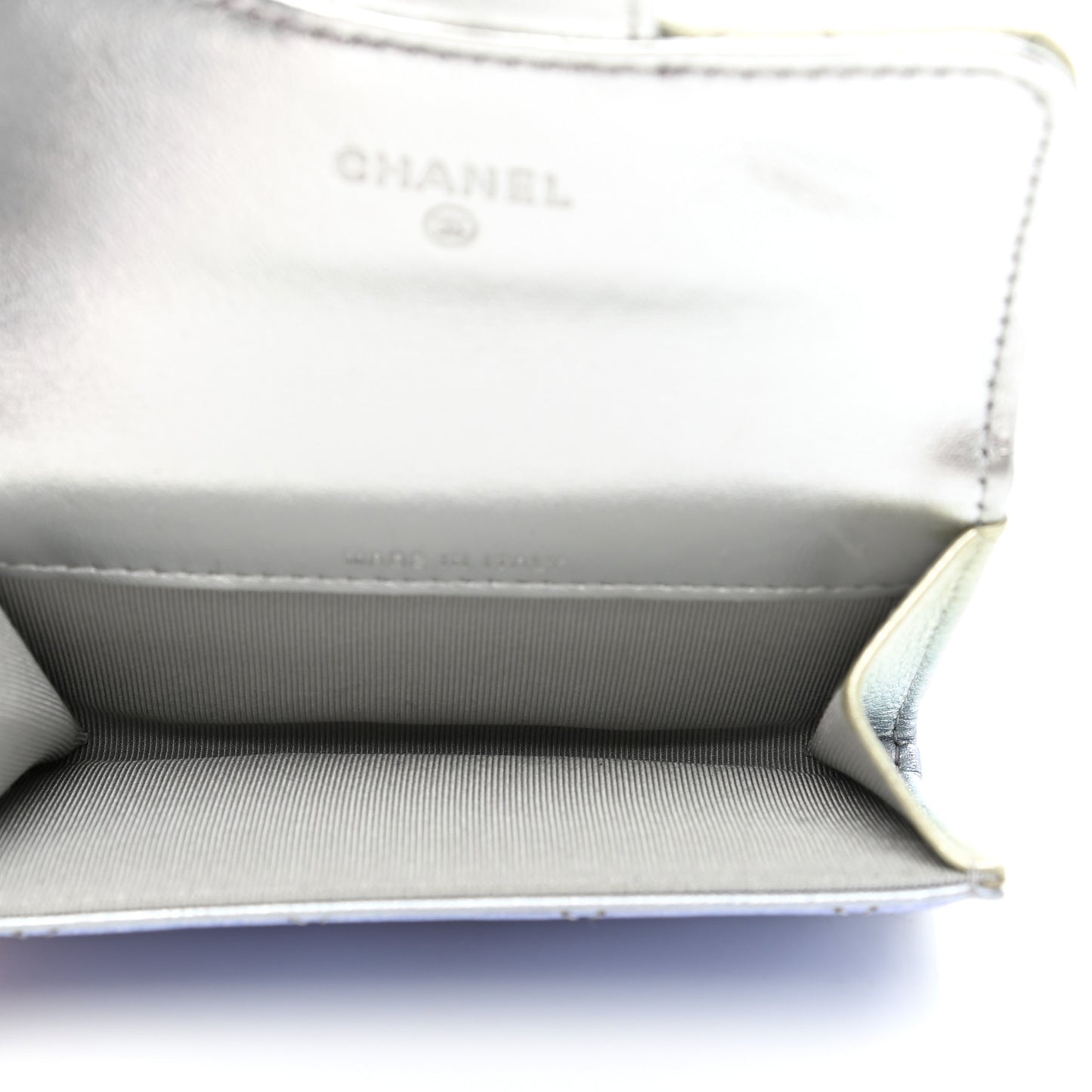 Gradient Metallic Calfskin Quilted Flap Card Holder Wallet Silver Blue Yellow Purple
