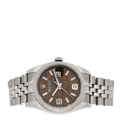 Rolex Stainless Steel 18K White Gold Diamond 36mm Oyster Perpetual Datejust Watch Bronze Waves 116234 2 of 4