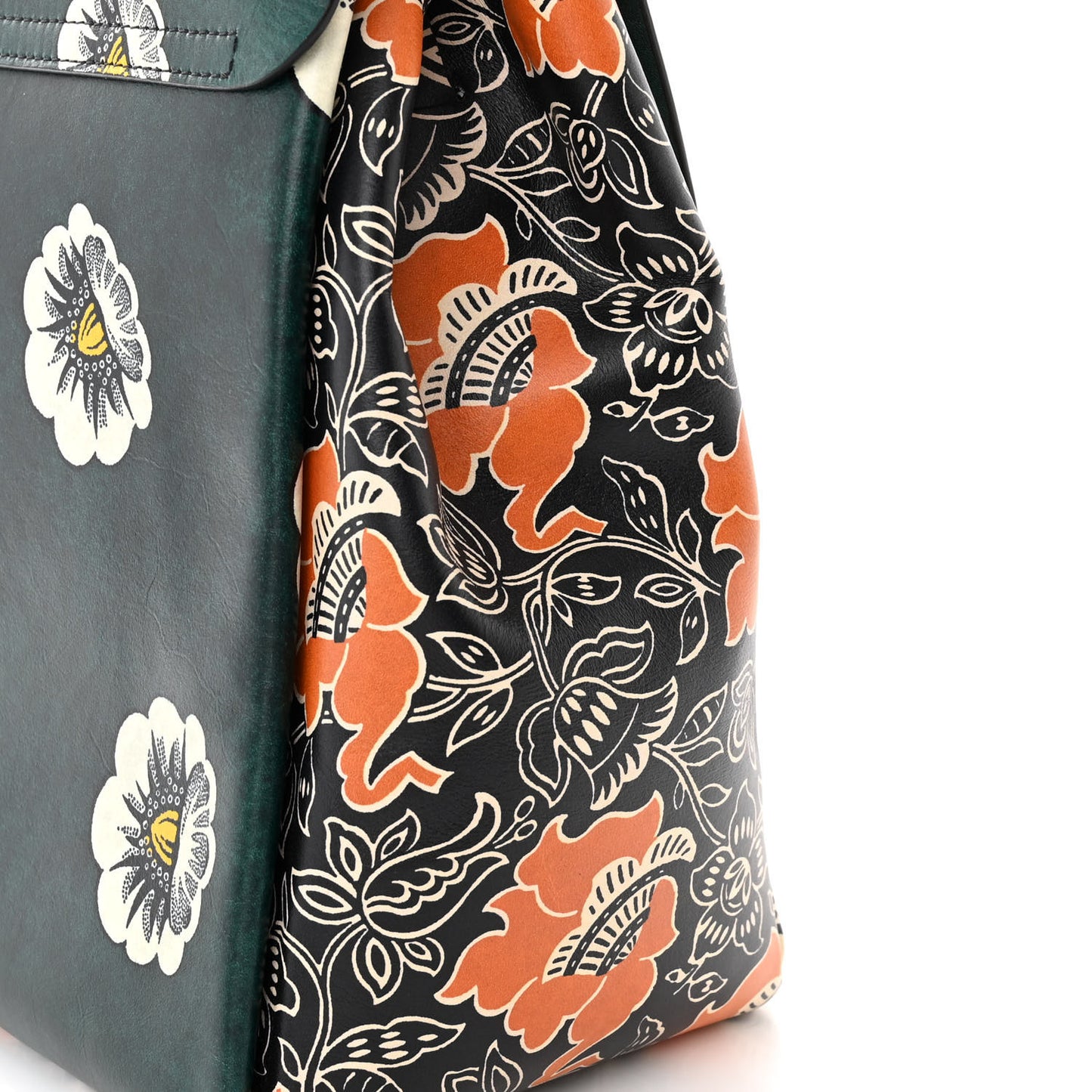 Calfskin Floral Print Mime Single Handle Bag Green