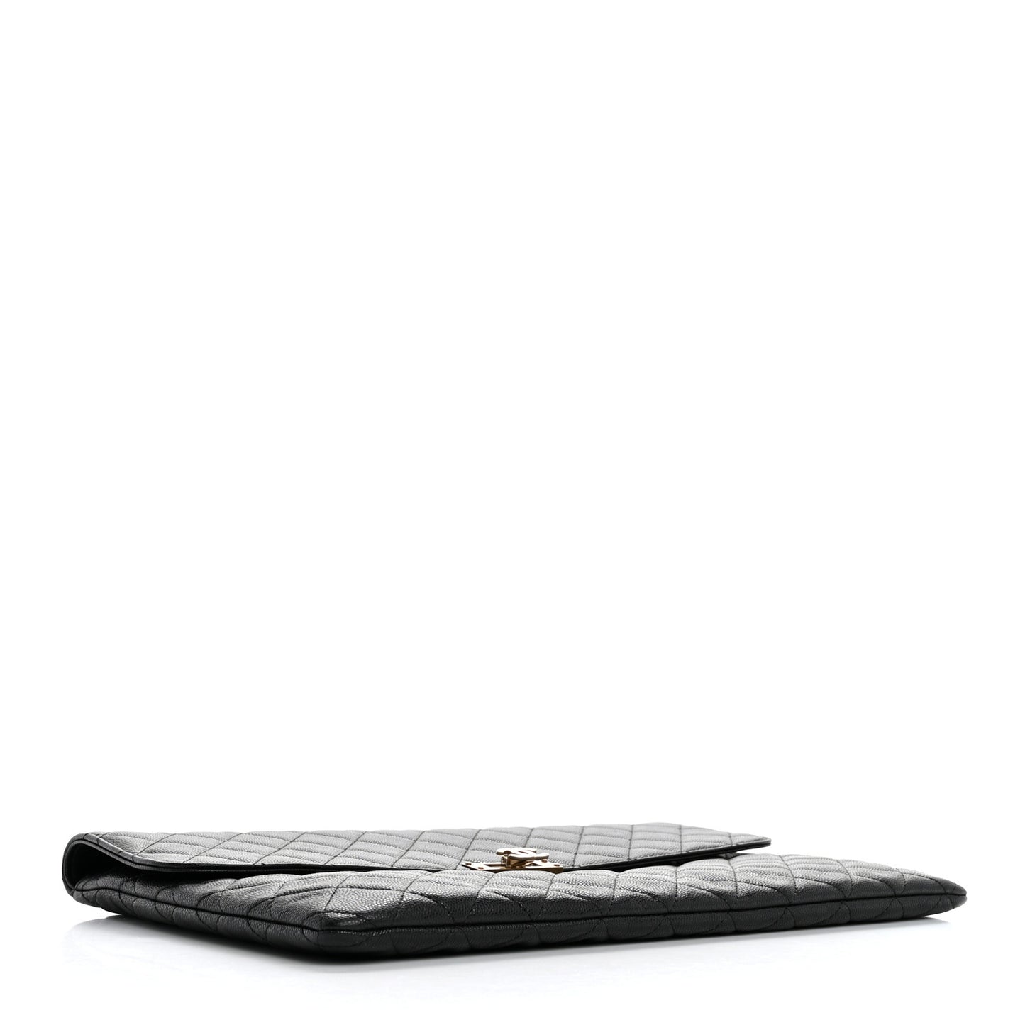 Caviar Quilted Large Golden Class Pouch Black