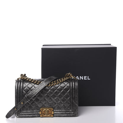 Chanel Cracked Metallic Calfskin Quilted Medium Boy Flap Dark Silver 16 of 16
