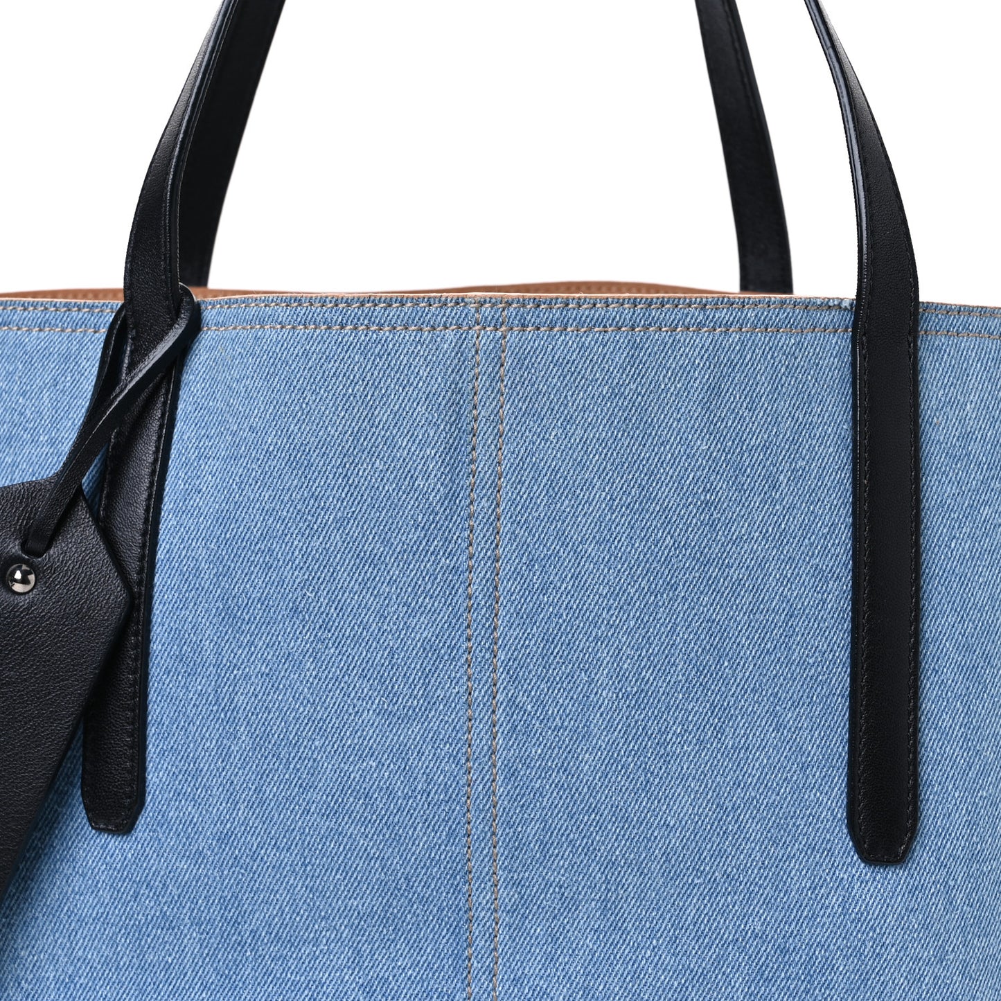 Denim Calfskin Twist East West Tote Blue Black