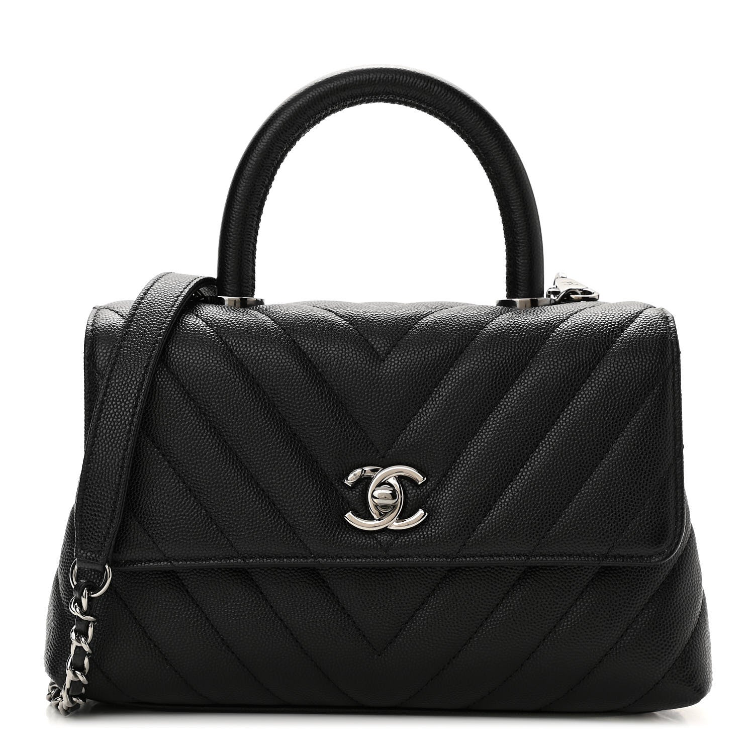 Chanel Caviar Chevron Quilted Mini Coco Handle Flap Black 1 of 11