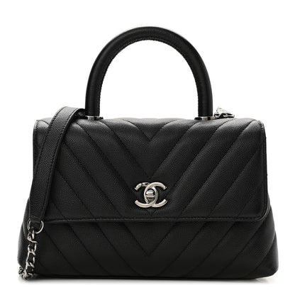 Chanel Caviar Chevron Quilted Mini Coco Handle Flap Black 1 of 11