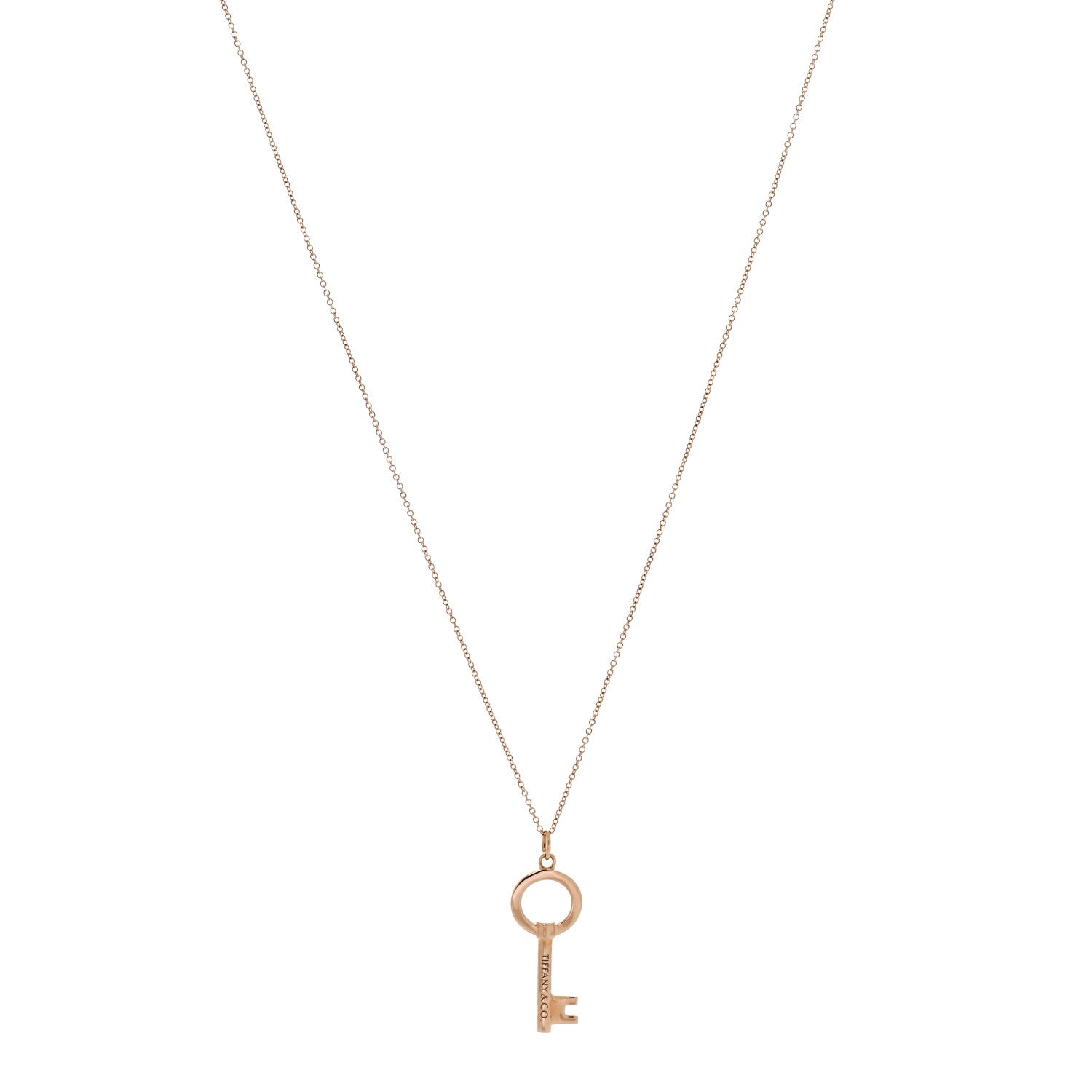 Tiffany 18K Rose Gold Small Open Round Key Pendant Necklace 1 of 4