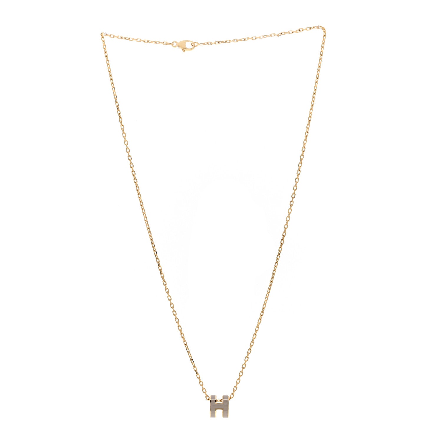 Hermes Lacquered Gold Mini Pop H Pendant Necklace Marron Glace 2 of 3