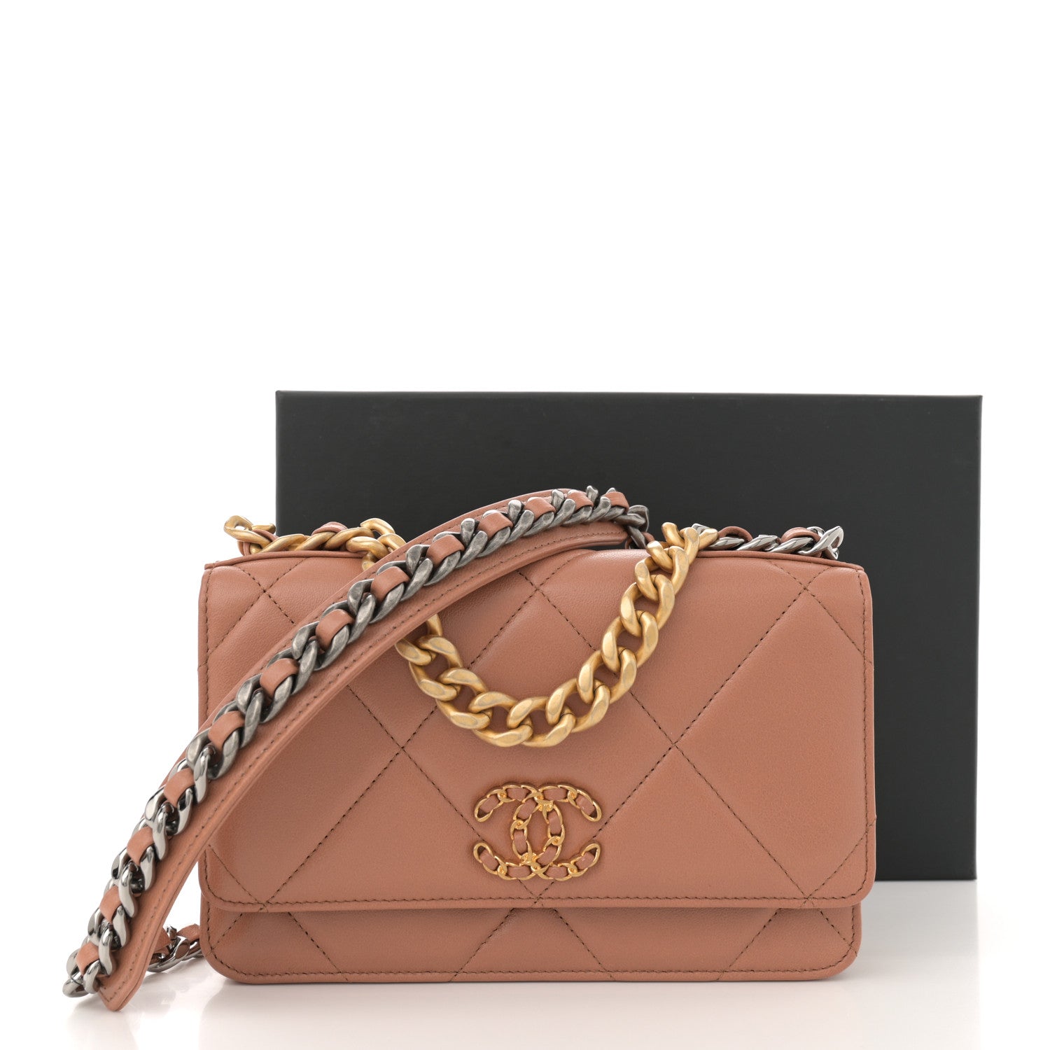 Chanel Lambskin Quilted Chanel 19 Wallet On Chain WOC Brown 12 of 12