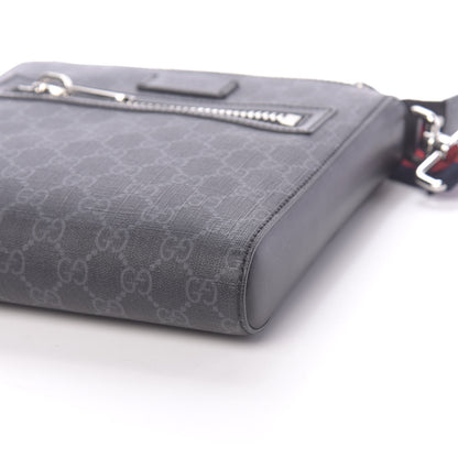 Gucci GG Supreme Monogram Web Small Flat Messenger Bag Black Grey 9 of 10