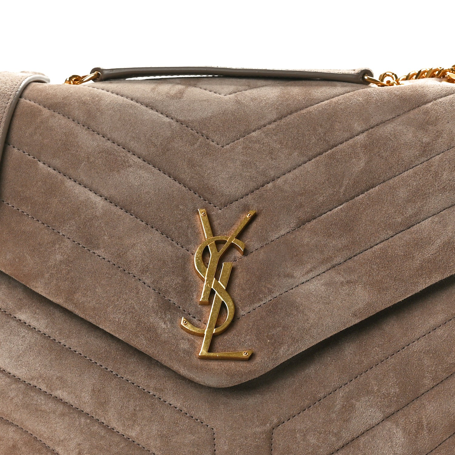 Saint Laurent Suede Y Quilted Monogram Medium Loulou Chain Satchel Taupe 8 of 10
