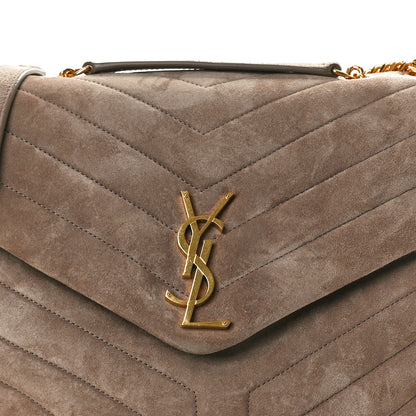 Saint Laurent Suede Y Quilted Monogram Medium Loulou Chain Satchel Taupe 8 of 10