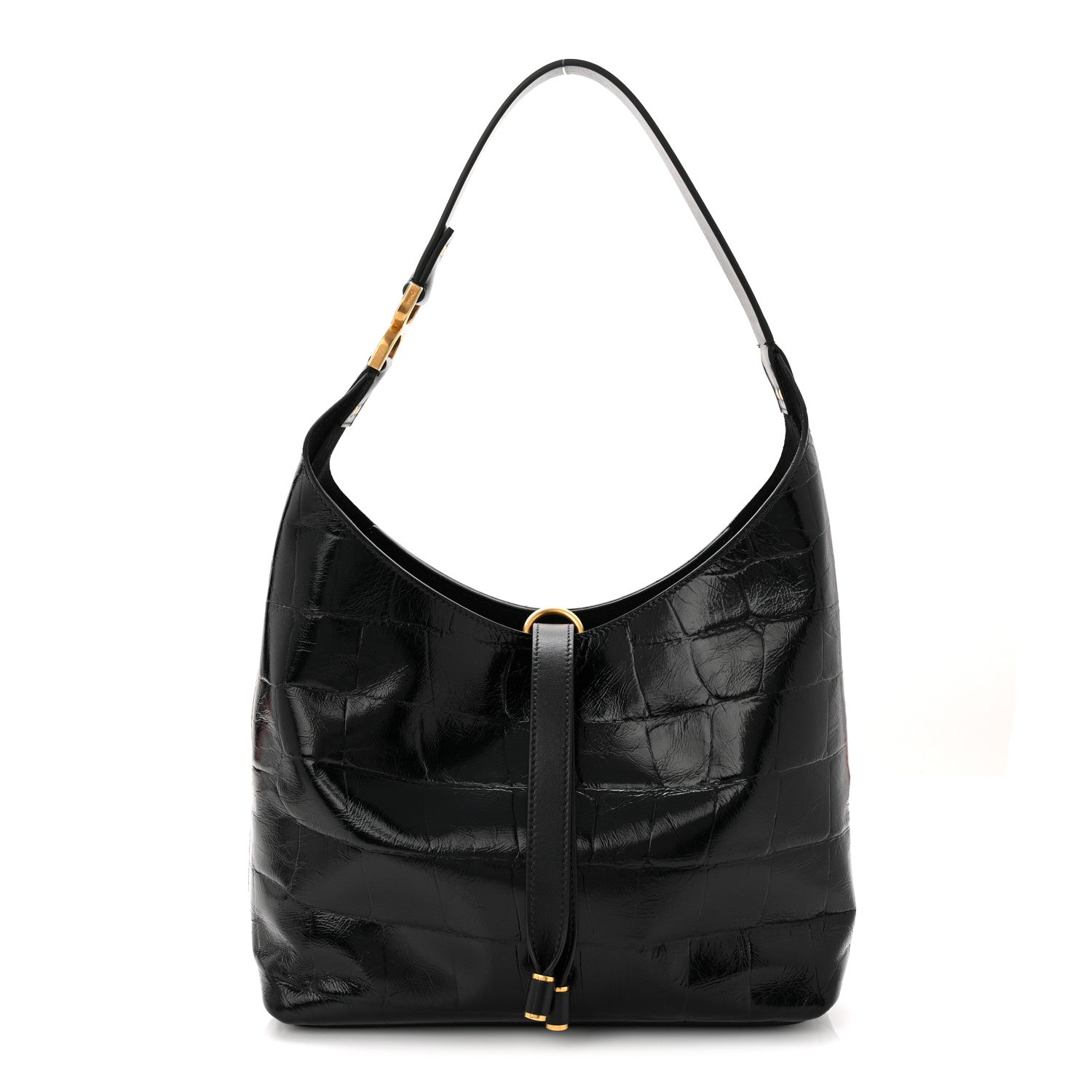 Chloe Shiny Calfskin Croco-Effect Embossed Small Marcie Hobo Bag Black 1 of 10