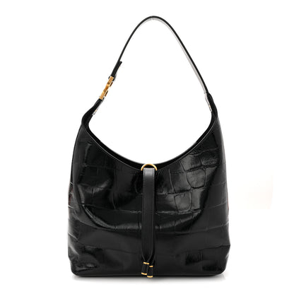 Chloe Shiny Calfskin Croco-Effect Embossed Small Marcie Hobo Bag Black 1 of 10