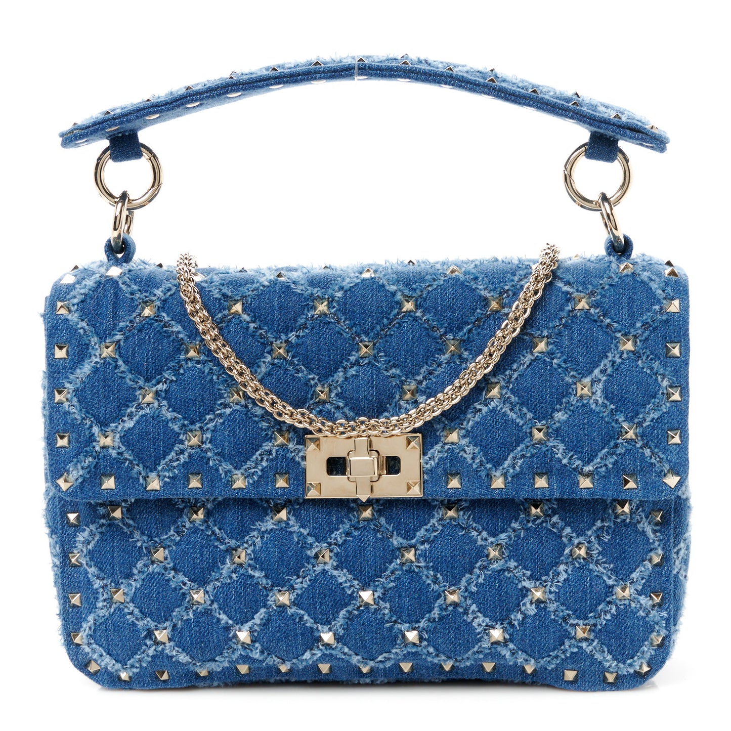 Denim Medium Rockstud Spike Shoulder Bag Denim
