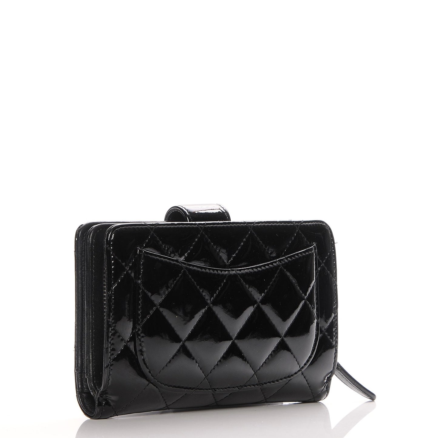 Patent Quilted Zip Pocket Wallet Black