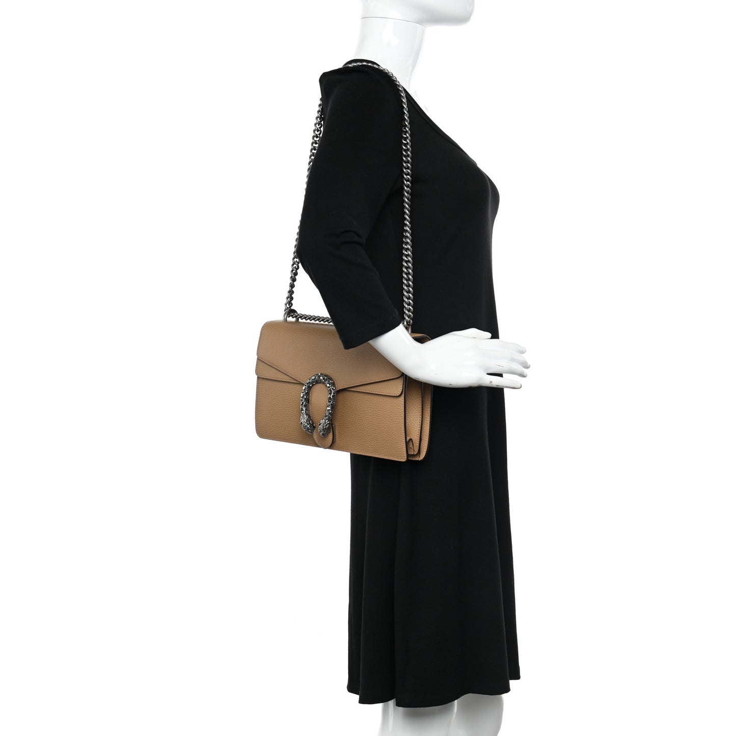 Dollar Calfskin Crystal Small Dionysus Shoulder Bag Natural Tan Black Diamond