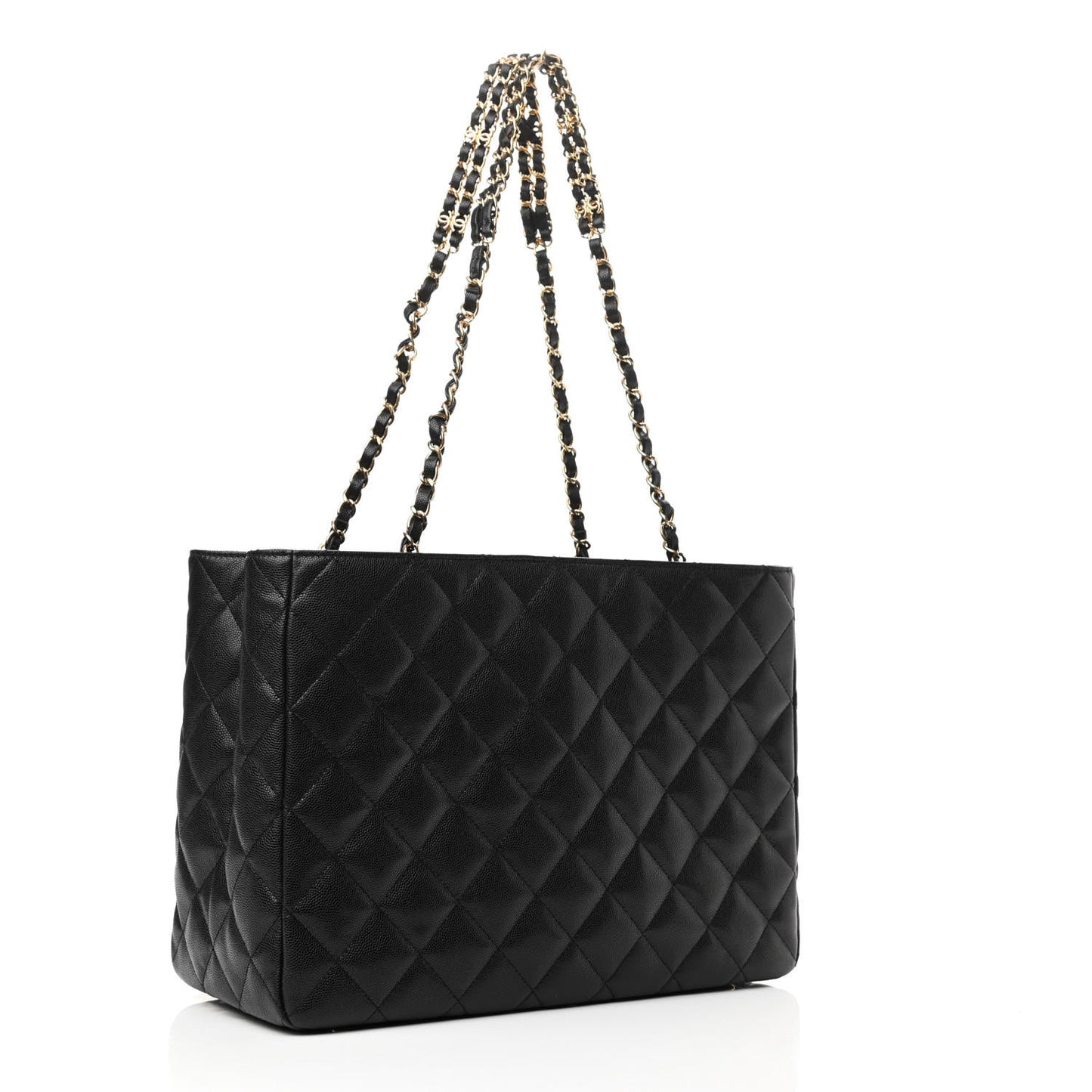 Caviar Quilted Small Shopping Tote Black