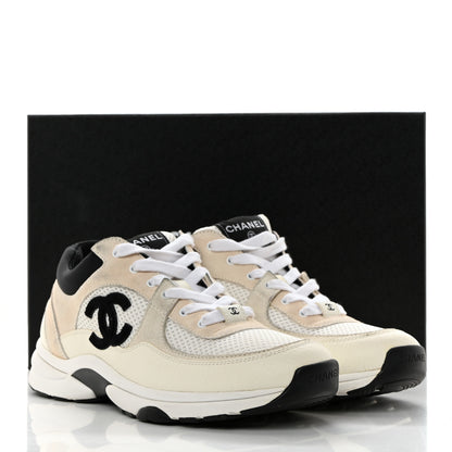 Chanel Mesh Suede Calfskin Grained Calfskin Womens CC Sneakers 41 White Black 11 of 11