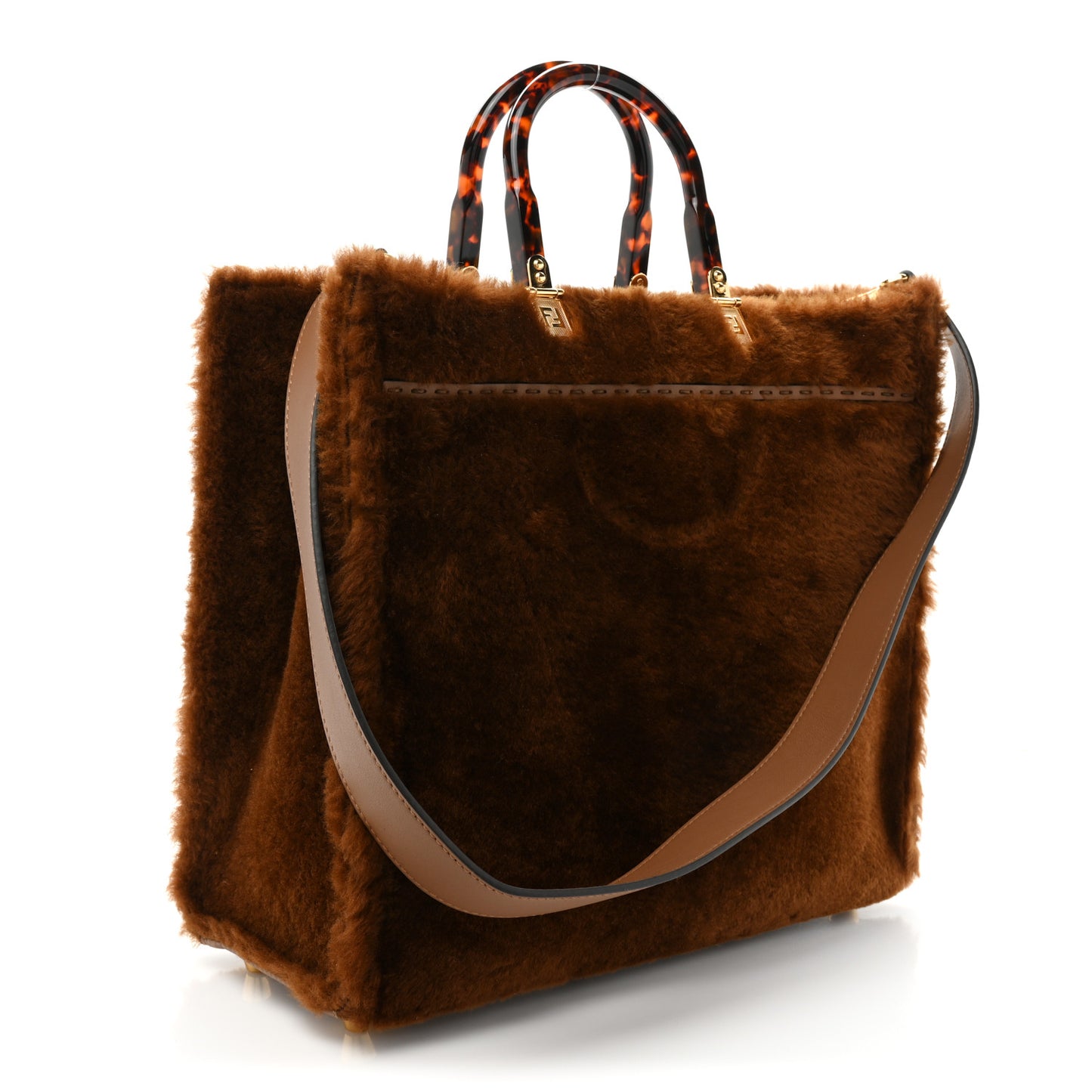 Shearling Vitello King Logo Medium Fendi Sunshine Shopper Tote Foresta