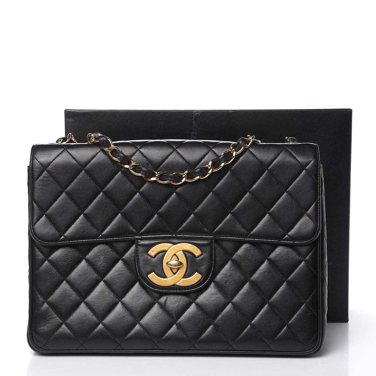 Lambskin Quilted Jumbo Single Flap Black