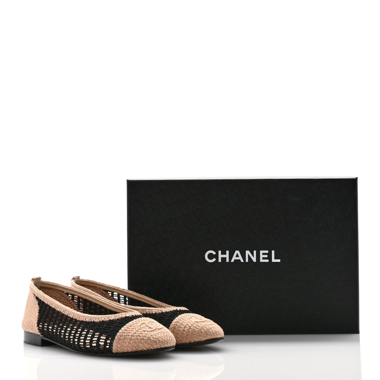 Chanel Raffia Cap Toe Ballerina Flats 38.5 Black Beige 11 of 11