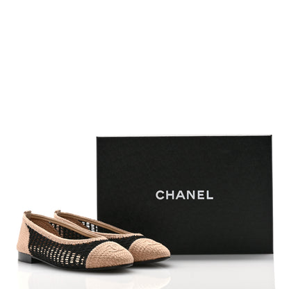 Chanel Raffia Cap Toe Ballerina Flats 38.5 Black Beige 11 of 11