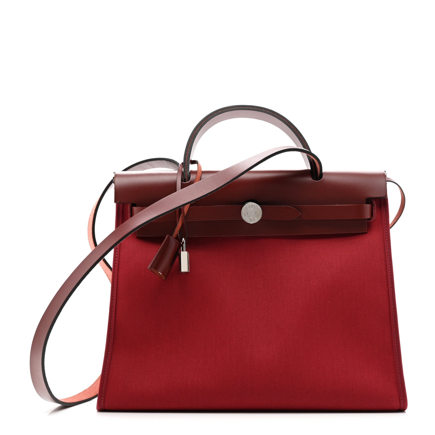 Hermes Vache Hunter Toile Herbag Zip 31 PM Rouge Grenat Rouge H 1 of 14