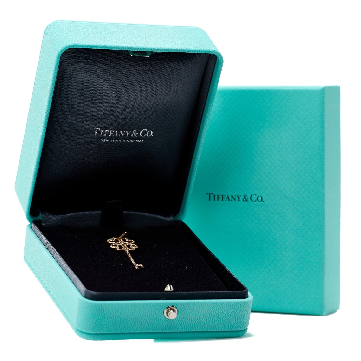 Tiffany 18K Rose Gold Diamond Quatra Heart Key Pendant 5 of 5