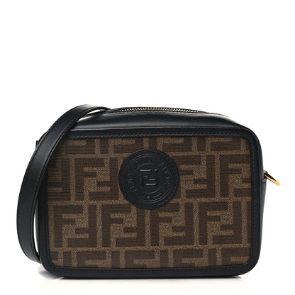 Fendi Glazed Fabric Vitello Century FF 1974 Stamp Patch Mini Camera Case Mogano Panna Black 1 of 10