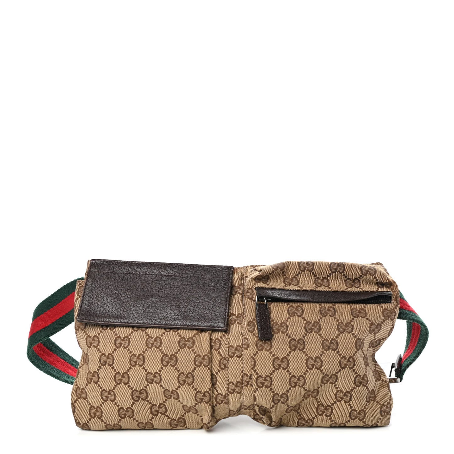 GG Monogram Web Double Pocket Belt Bag Dark Brown