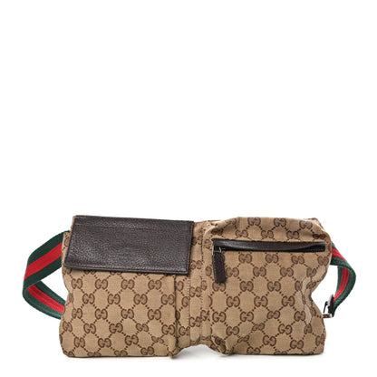 Gucci GG Monogram Web Double Pocket Belt Bag Dark Brown 1 of 10
