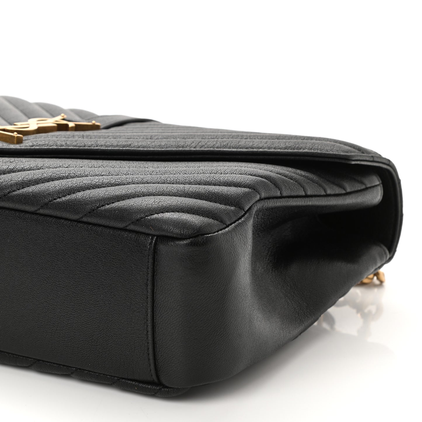 Sheepskin Matelasse Chevron Monogram Large College Satchel Black