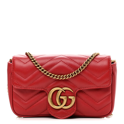 Gucci Calfskin Matelasse Super Mini GG Marmont Shoulder Bag Hibiscus Red 1 of 11