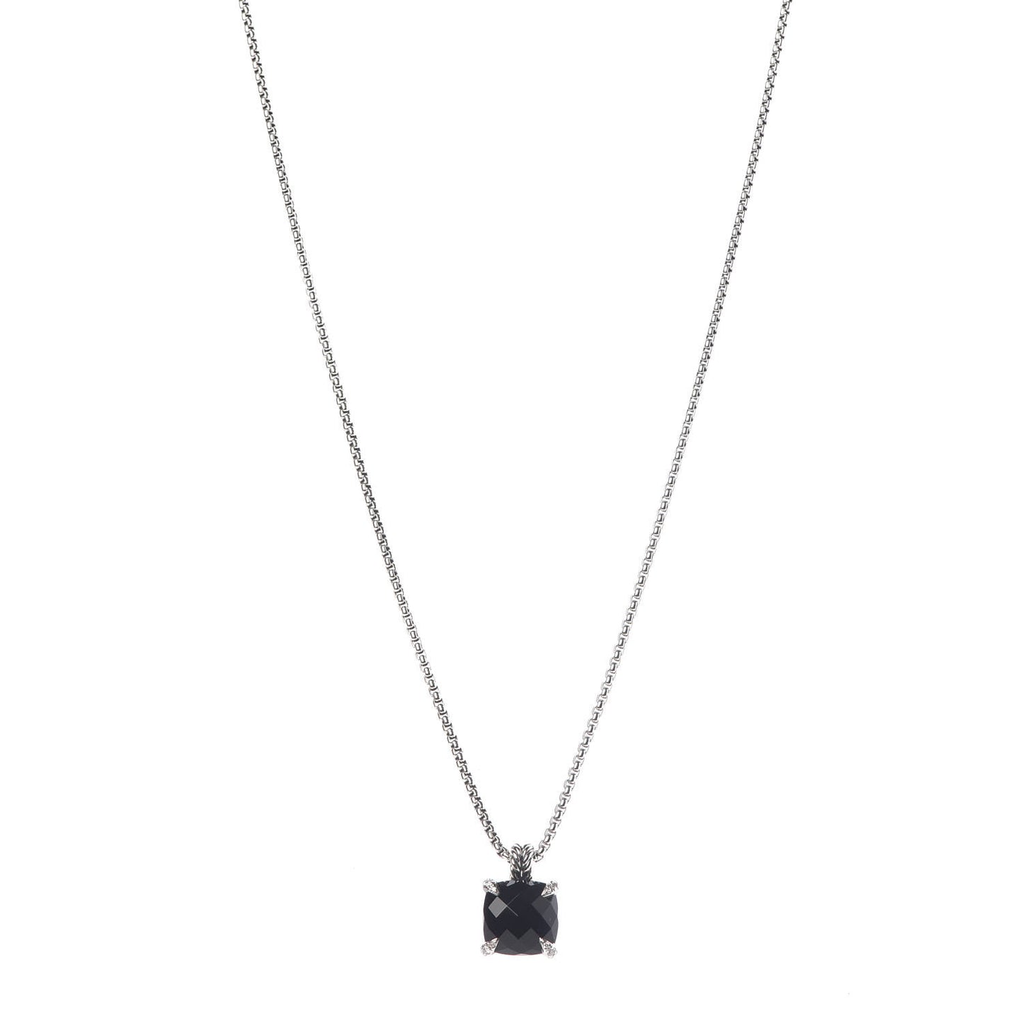 Sterling Silver Diamond Black Onyx 11mm Chatelaine Pendant Necklace