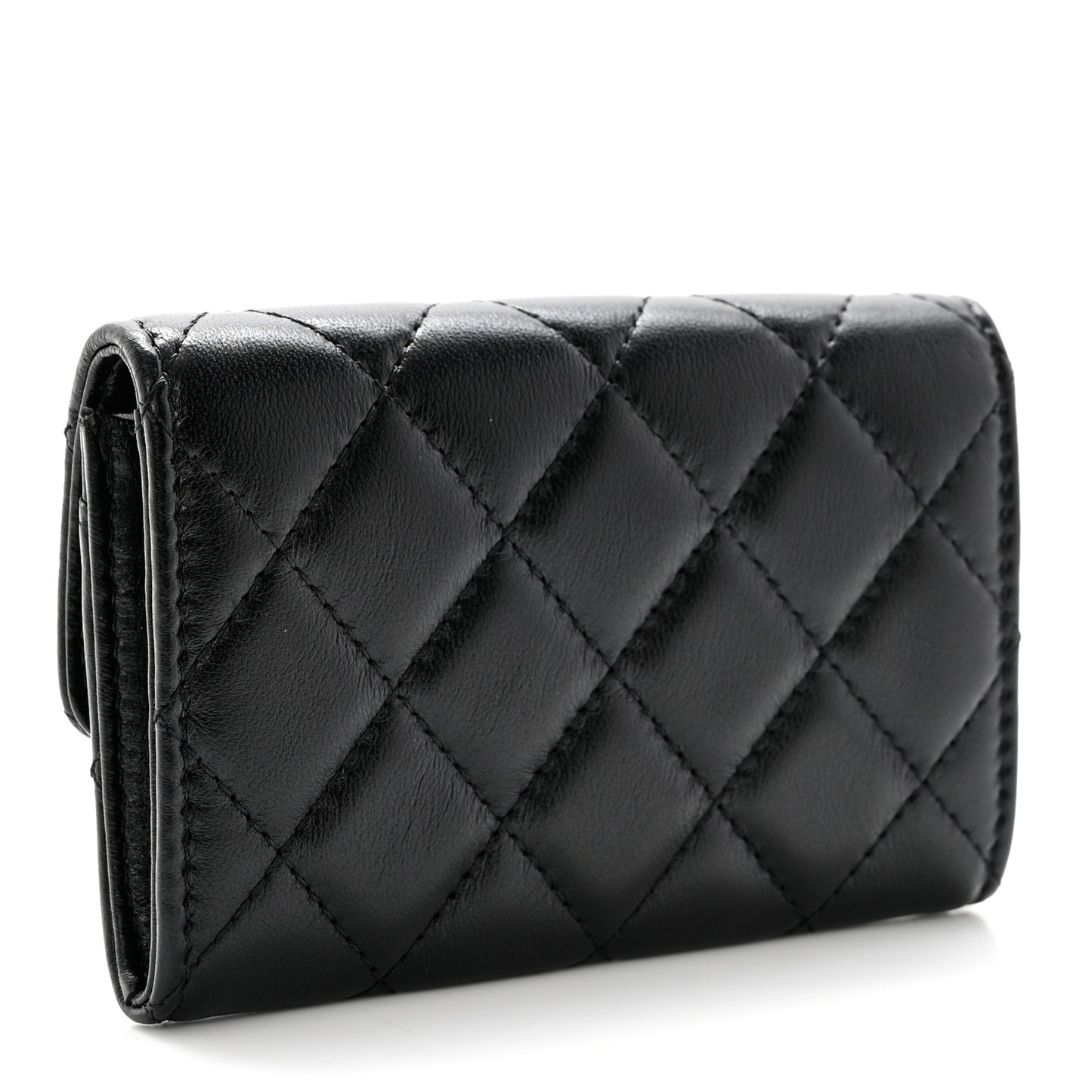 Lambskin Quilted Flap Card Holder Black