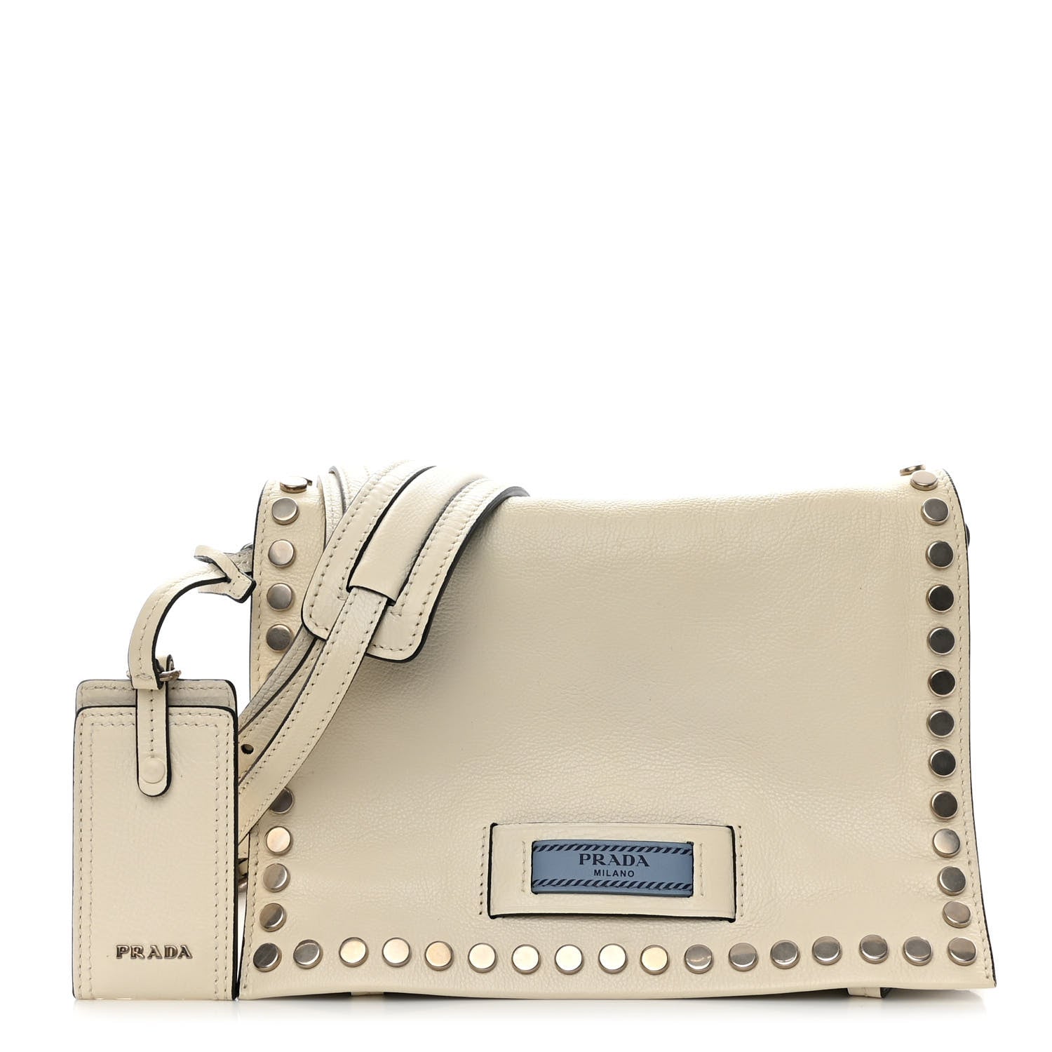 Prada Glace Calf Studded Etiquette Flap Bianco Astra 1 of 12